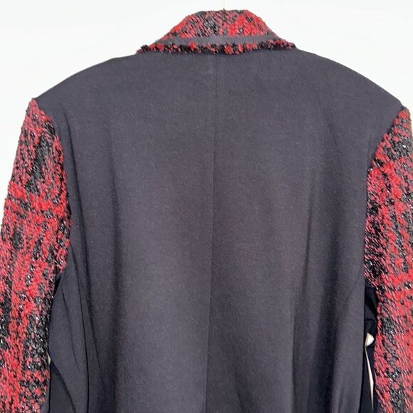 LANE BRYANT 26/28 Red Black Tweed Houndstooth Plaid Knit Back Combo Jacket - Picture 4 of 13